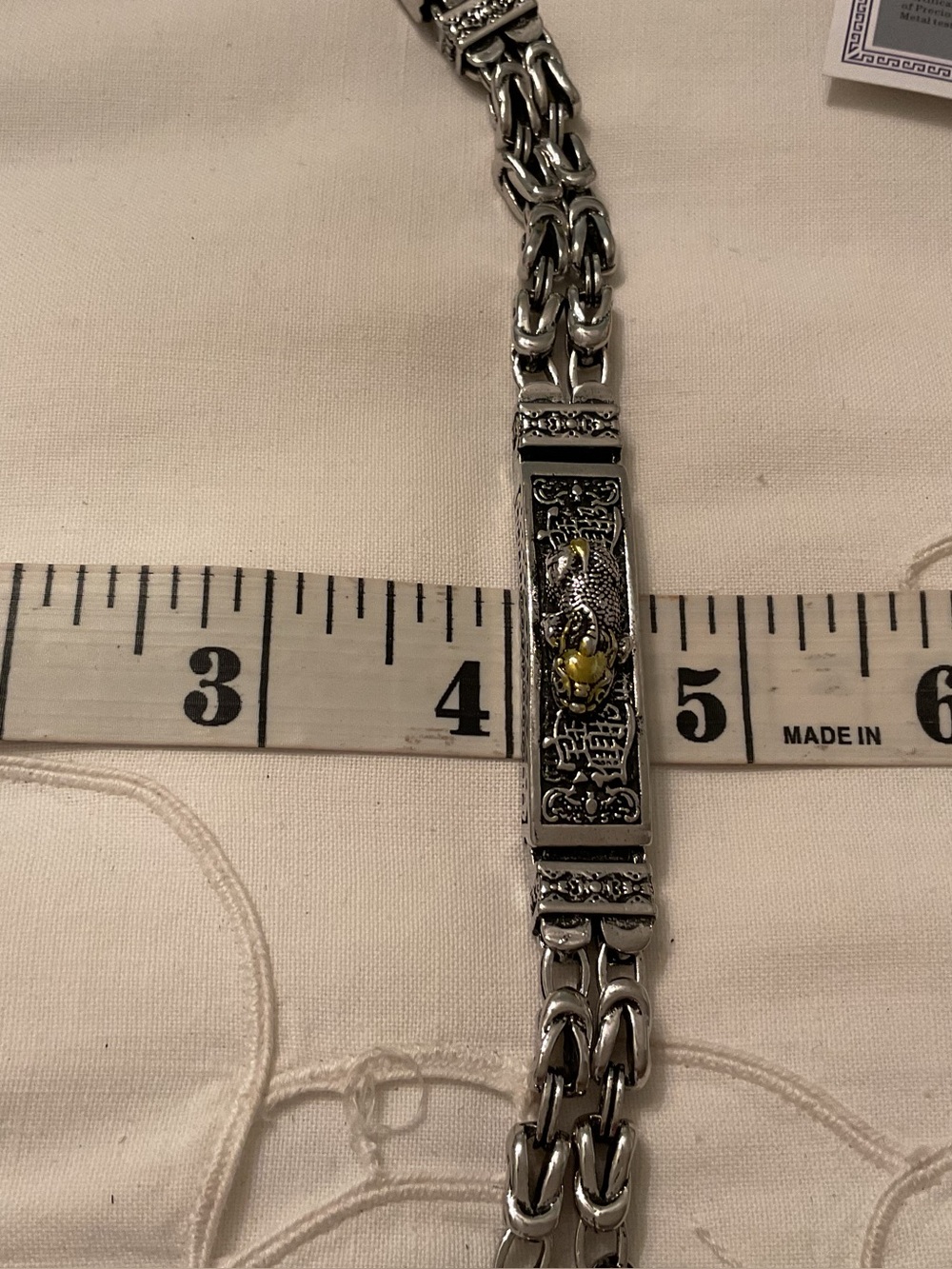 NEW MENS 925 STERLING BYZANTINE 9” DOUBLE LINK BRACELET WITH GOLD ACCENTS 54 GR - Picture 12 of 16